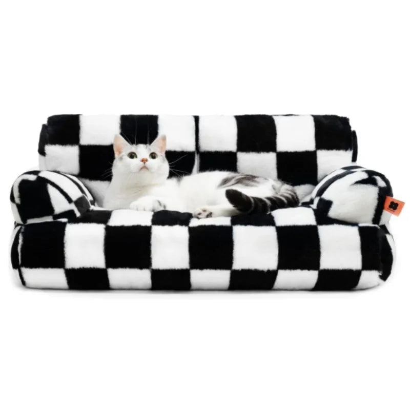 Mewoofun Pet Couch Bed 26x19x13 Inch Washable Cat Beds for Medium Small Dogs and Cats up to 25 Pounds Fluffy Couch in Black and White
