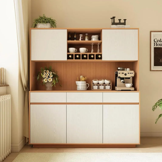Large Kitchen Pantry Cabinet with 3 Drawers Microwave Shelf and Wine Racks Freestanding Cupboard