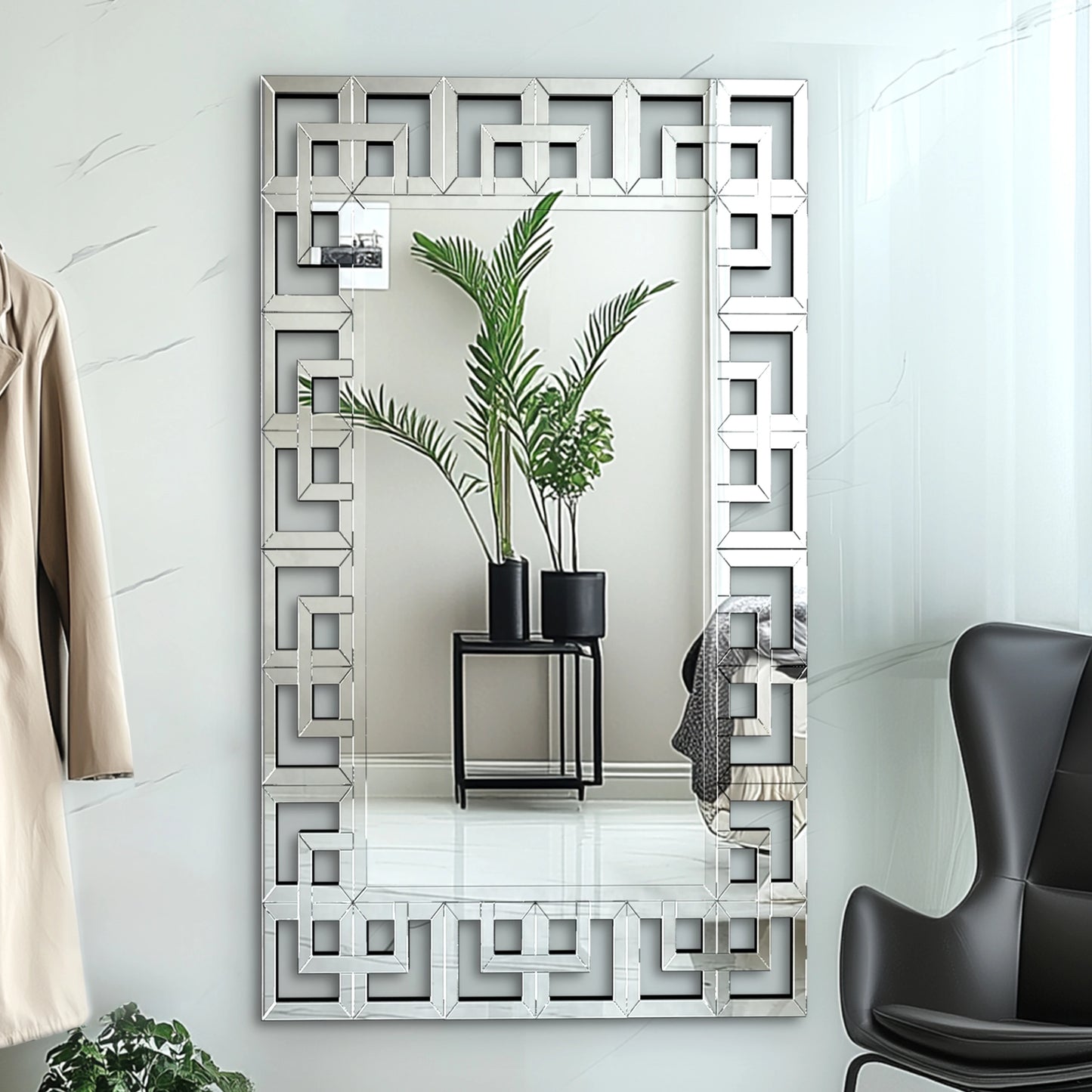 Rectangular Large Wall Mirror Modern Accent Mirror Grecian Venetian Frame Edge Living Room Bathroom Bedroom Decor
