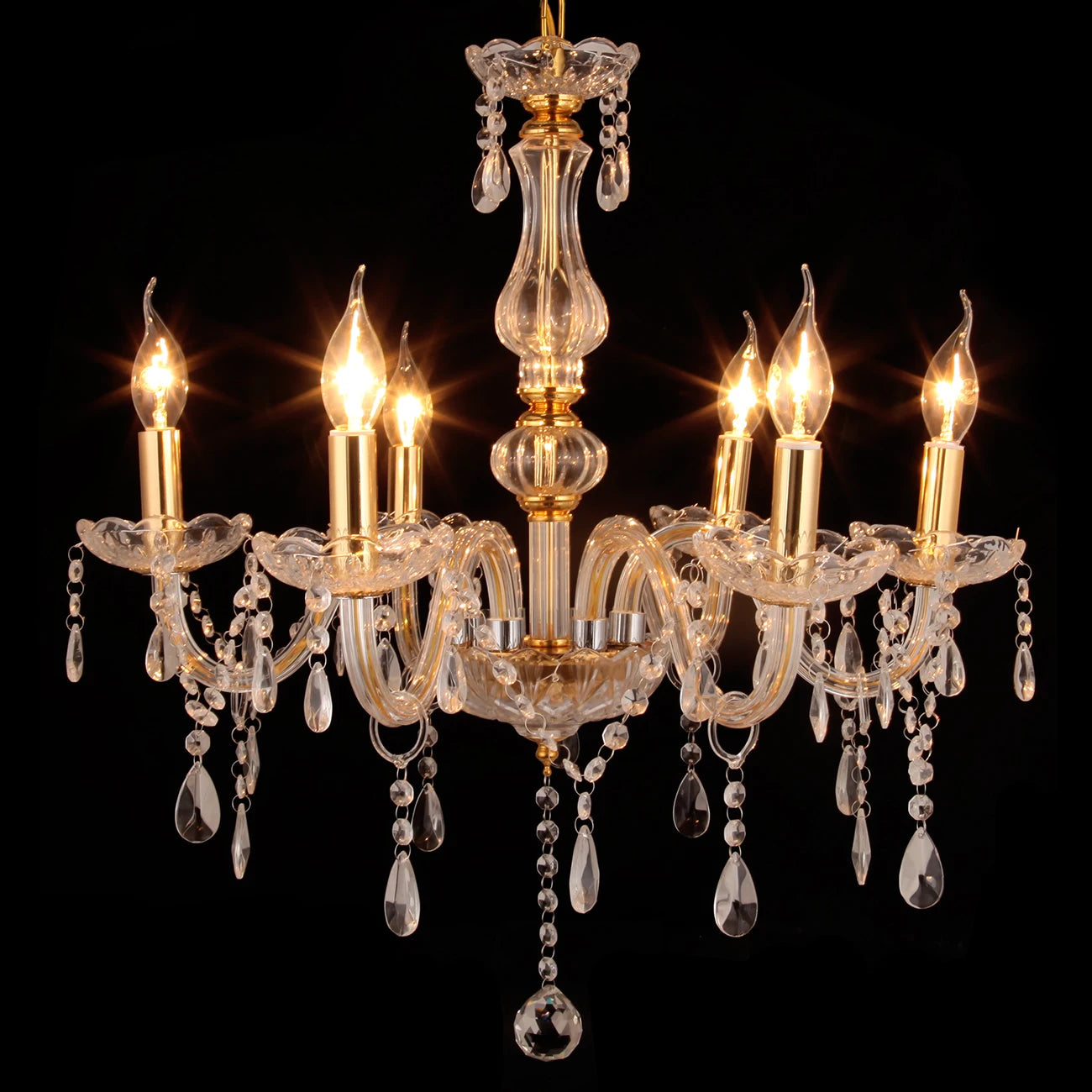 6 Lights Tassels Chandelier Classic 6 Arms Crystal Lustre Ceiling Light Lamp for Dining Living Room Bedroom