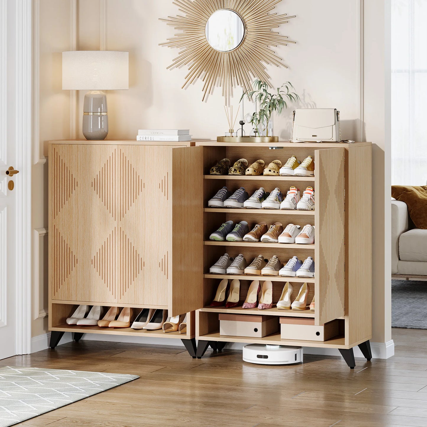 Tribesigns Shoe Cabinet with Doors 6 Tier Entryway Shoe Storage Cabinet with Adjustable Shelves Modern Wooden Shoe Organizer