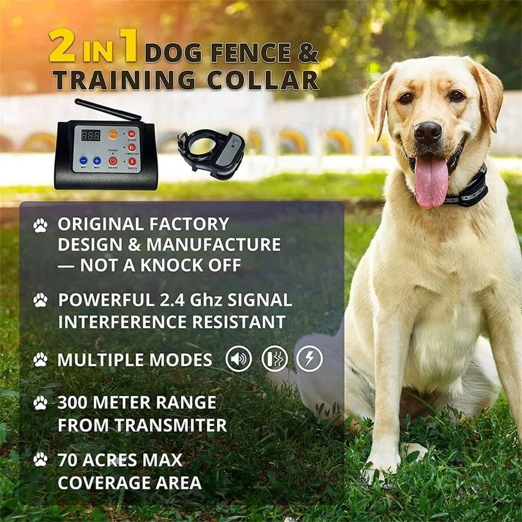 Wireless Dog Fence Electric Pet Containment System Shock Collars Adjustable Range for Three Dogs