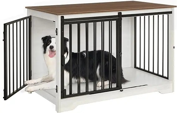 39.3 Inch Heavy Duty Dog Crate Furniture with Barn Door Wood Indoor Dog Crate Kennel for Small Medium Large Dogs End Side Table