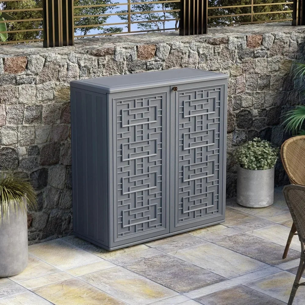 Indoor Outdoor Waterproof Storage Cabinet with Shelf Plastic Storage Shed for Patio Garden Backyard