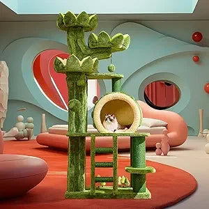 90.5 Inch Luxury Cat Tree with Scratching Pad Solid Wood Cat Tower for Indoor Cats Large Climber Tower Tall Kitty Furniture Mul