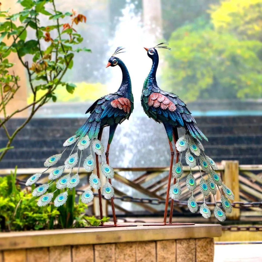 Garden Decor Outdoor Statues Metal Peacock Decor for Outside Art Deco Garden Art Sculptures for Patio Yard Lawn Home Decoration