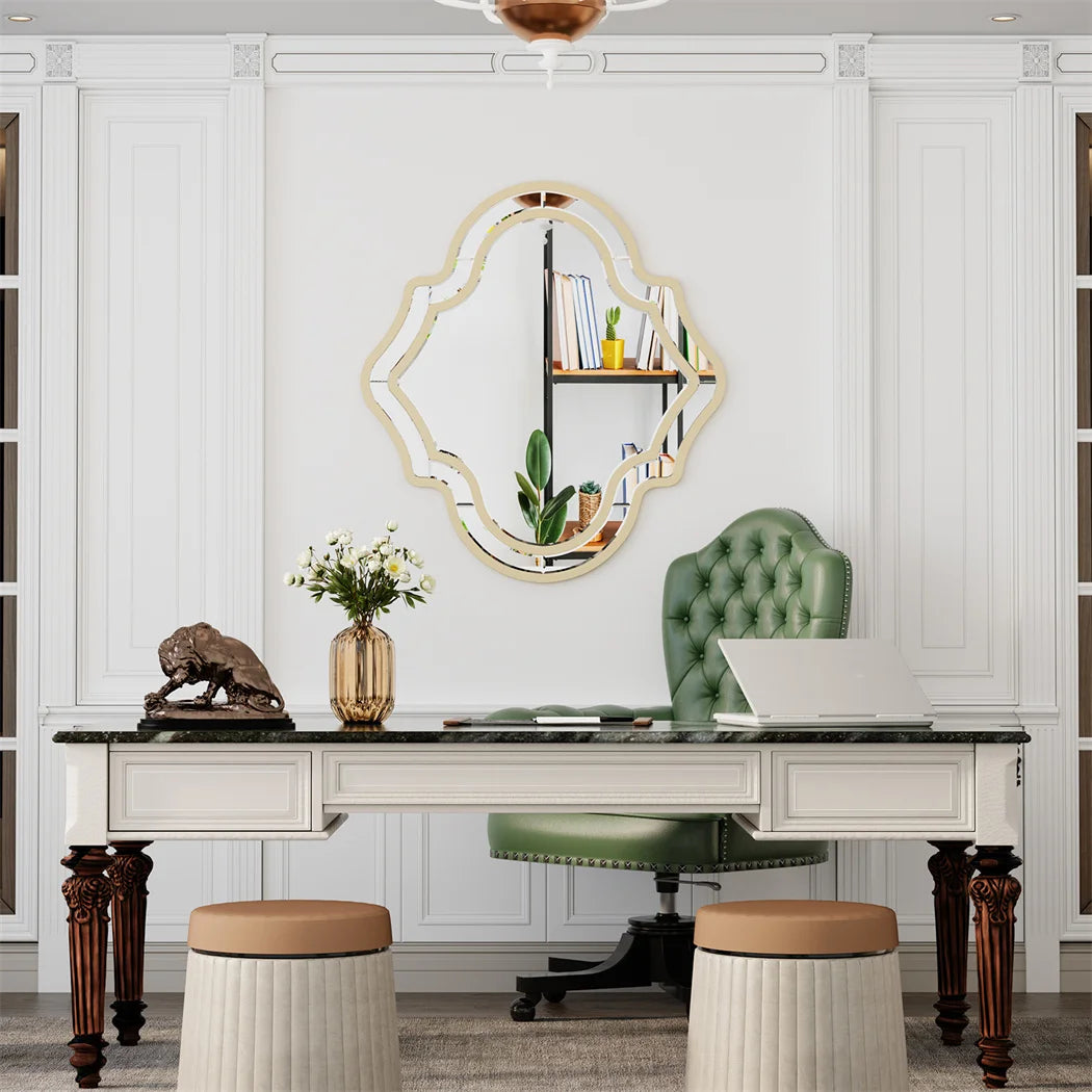 LUVODI Irregular Silver Wall Decor Mirror with Golden Rim for Entryway and Fireplace