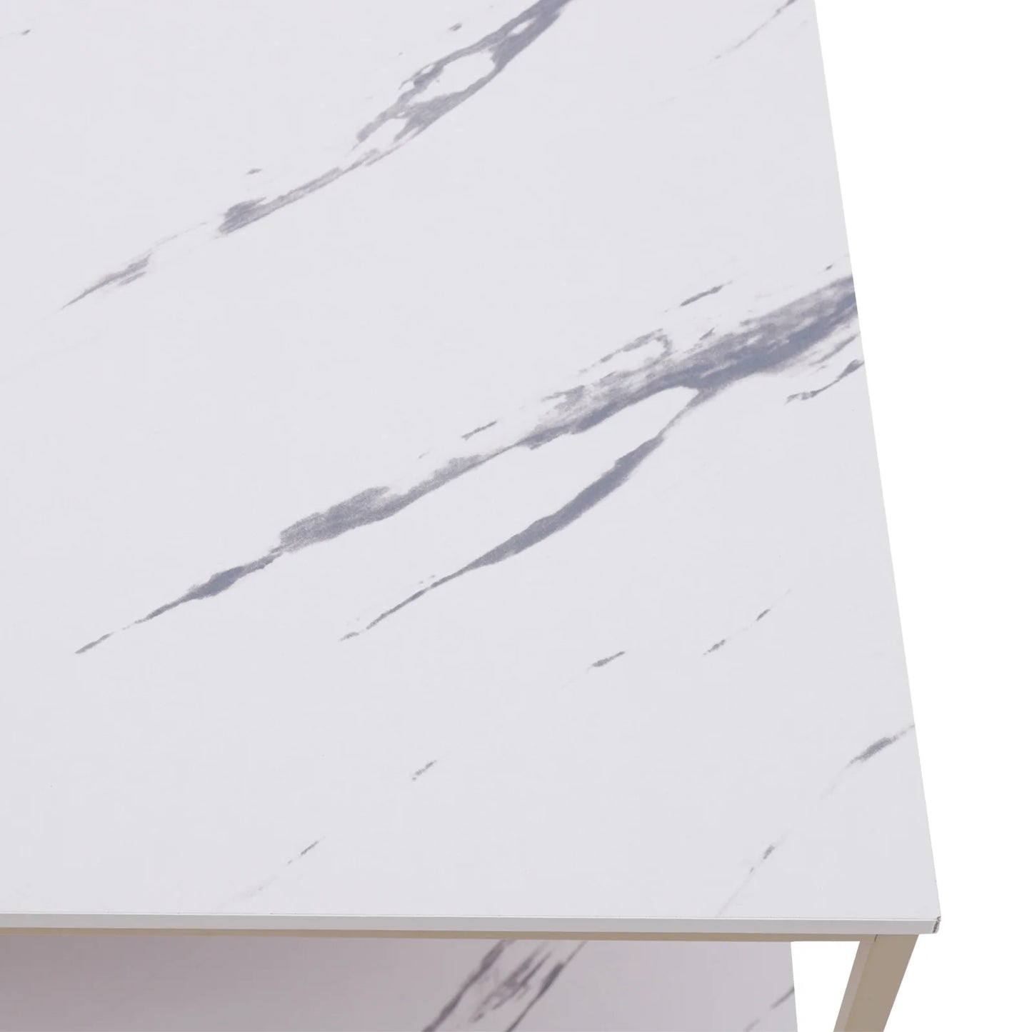 Modern 2 Tier White and Gold Coffee Table High Gloss Marble Veneer Rectangle Living Room Furniture