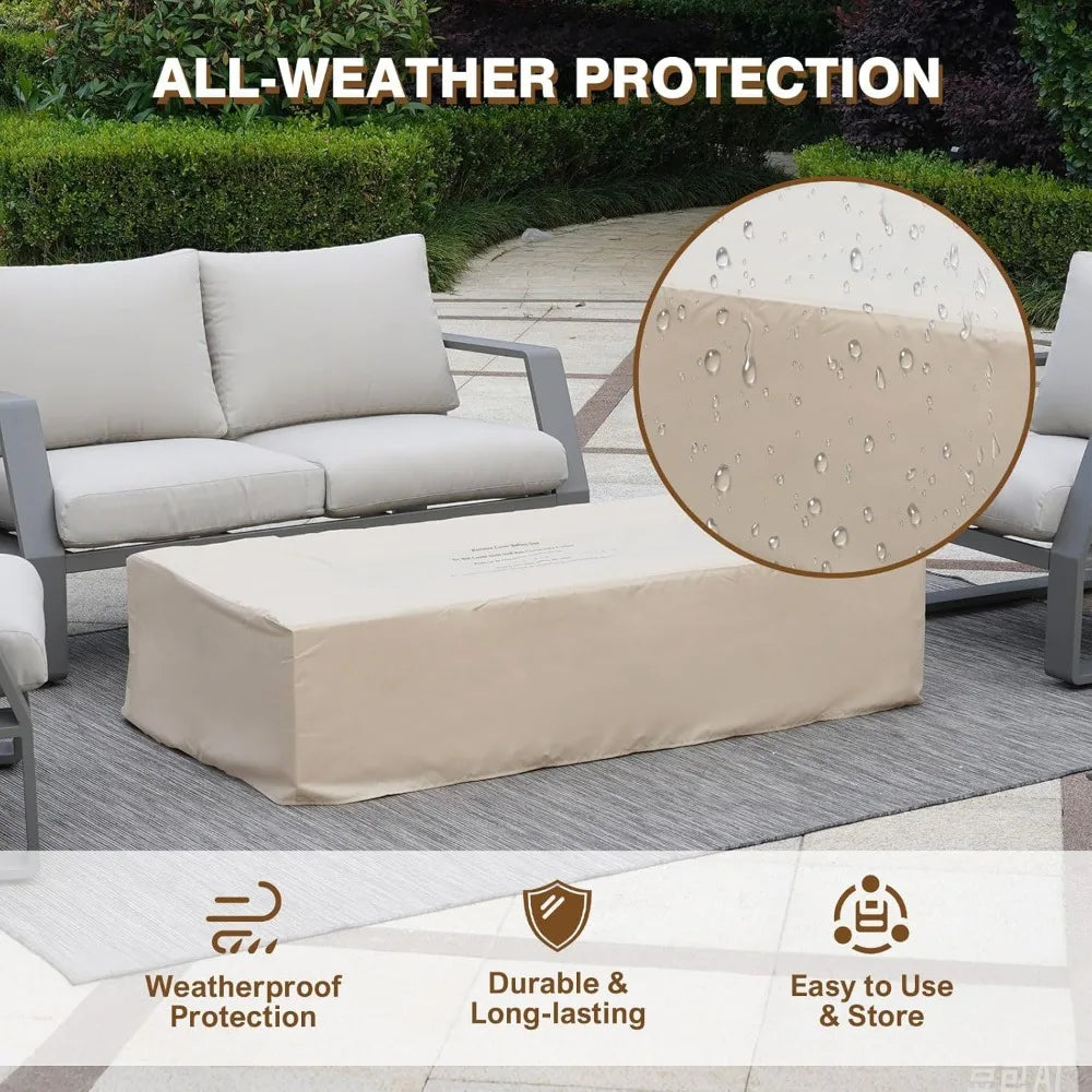 3 Piece Propane Fire Pit Table Set with Tank Table and Glass Wind Guard 56 Inch Outdoor Gas Fire Table 50000 BTU Modern Rectangle Fire Pit