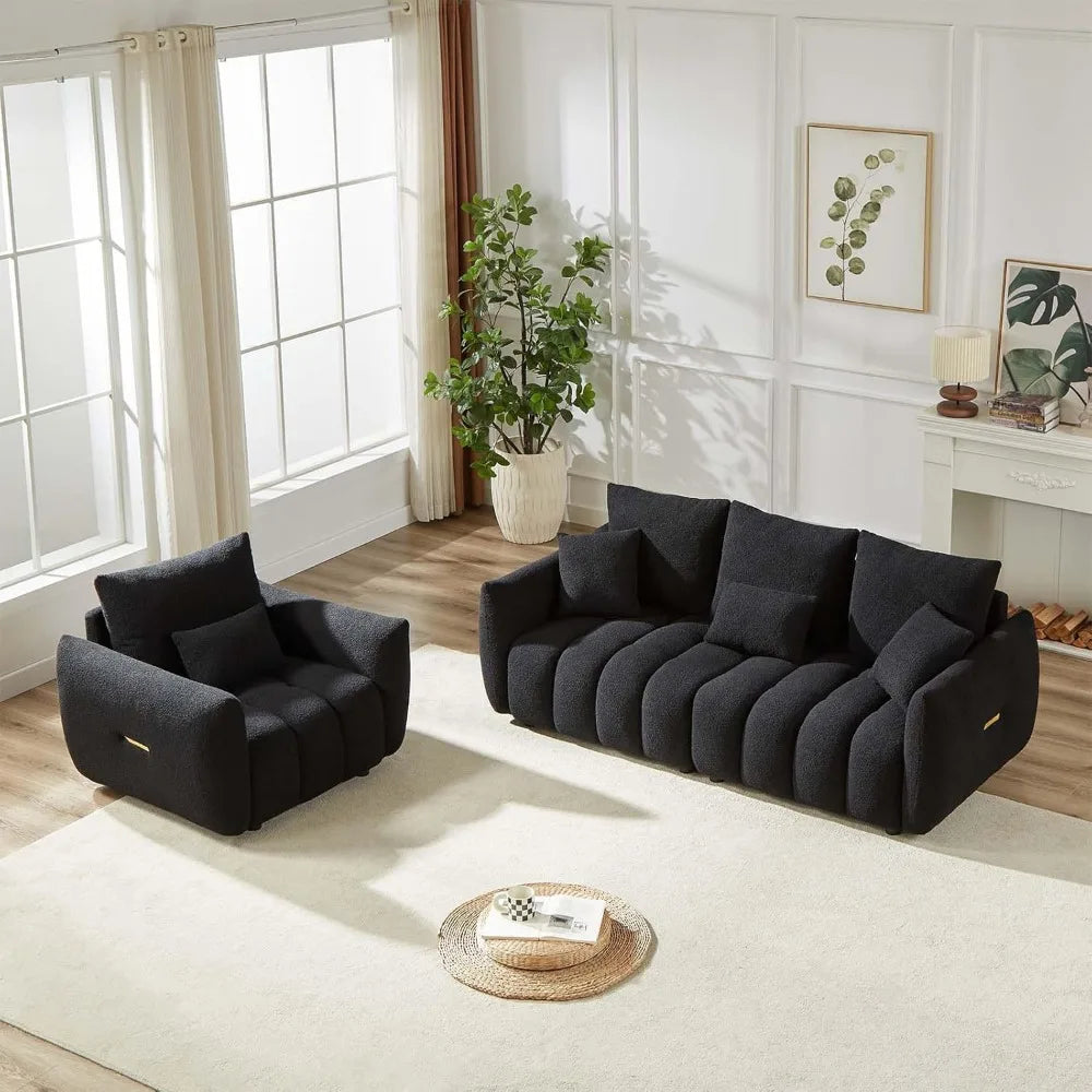 80.7" Modern Sofa Couch, Comfy Deep Seat Teddy Cloud Sofa, Upholstered 3-Seater Boucle Couch, Oversized Loveseat for Living Roo