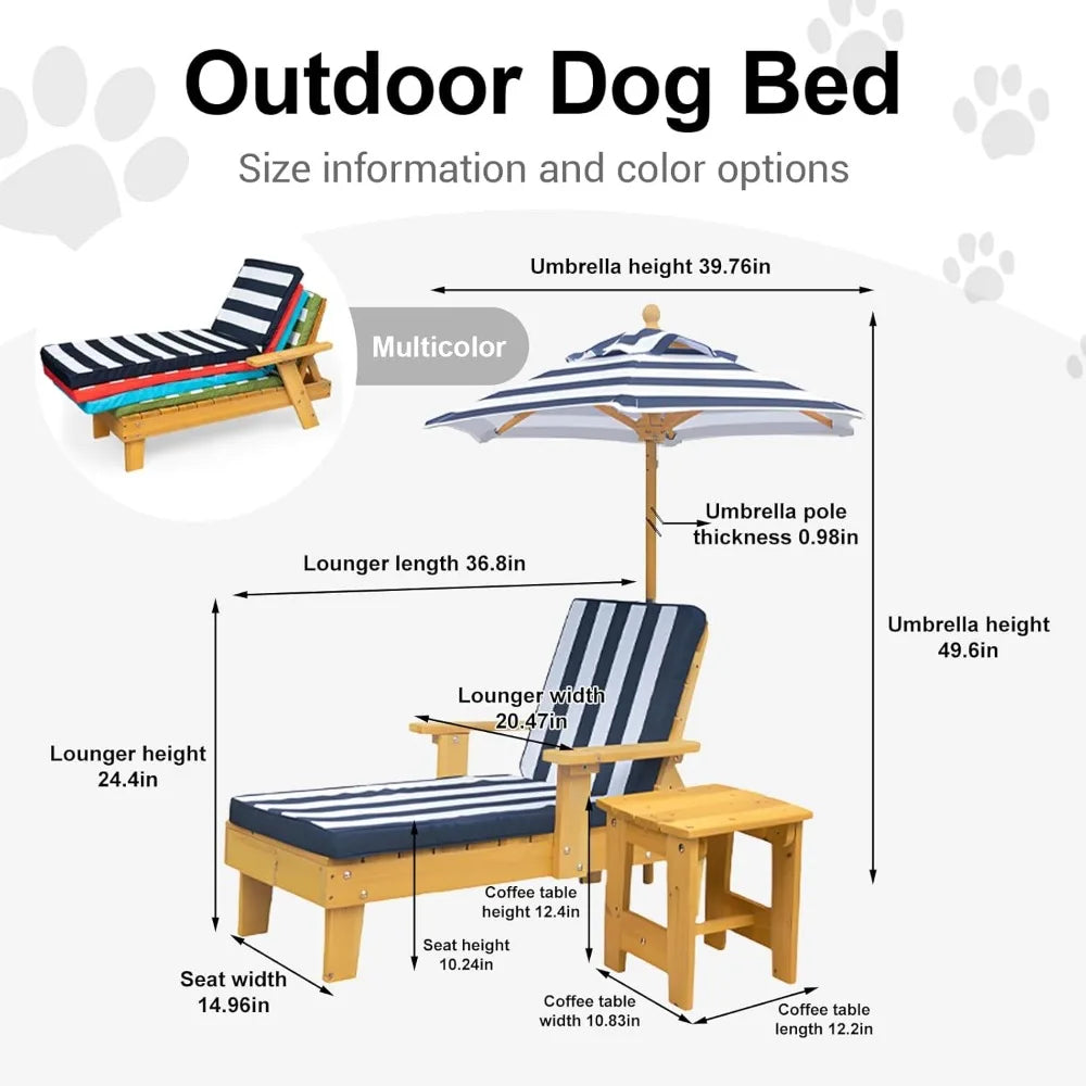 Elevated Dog Bed for Large Dogs with Waterproof Canopy Indoor Outdoor Pet Chaise for Backyard Pool Beach Removable Cushion