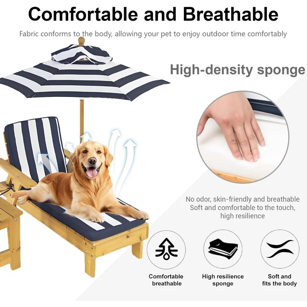 Elevated Dog Bed for Large Dogs with Waterproof Canopy Indoor Outdoor Pet Chaise for Backyard Pool Beach Removable Cushion
