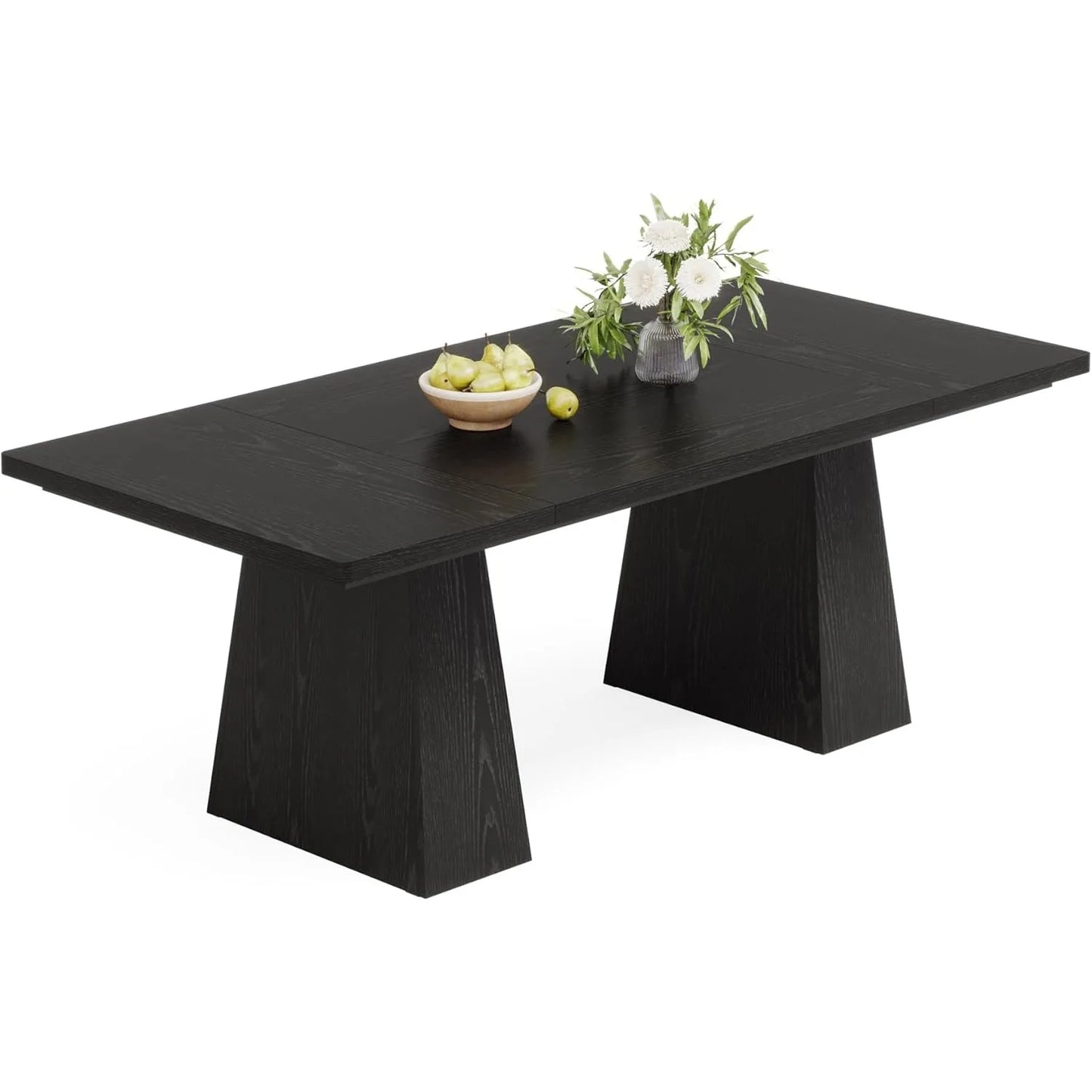 Little Tree Black Dining Table for 4 to 6 Modern Kitchen Table with Tapered Wood Legs for Dining Room and Living Room
