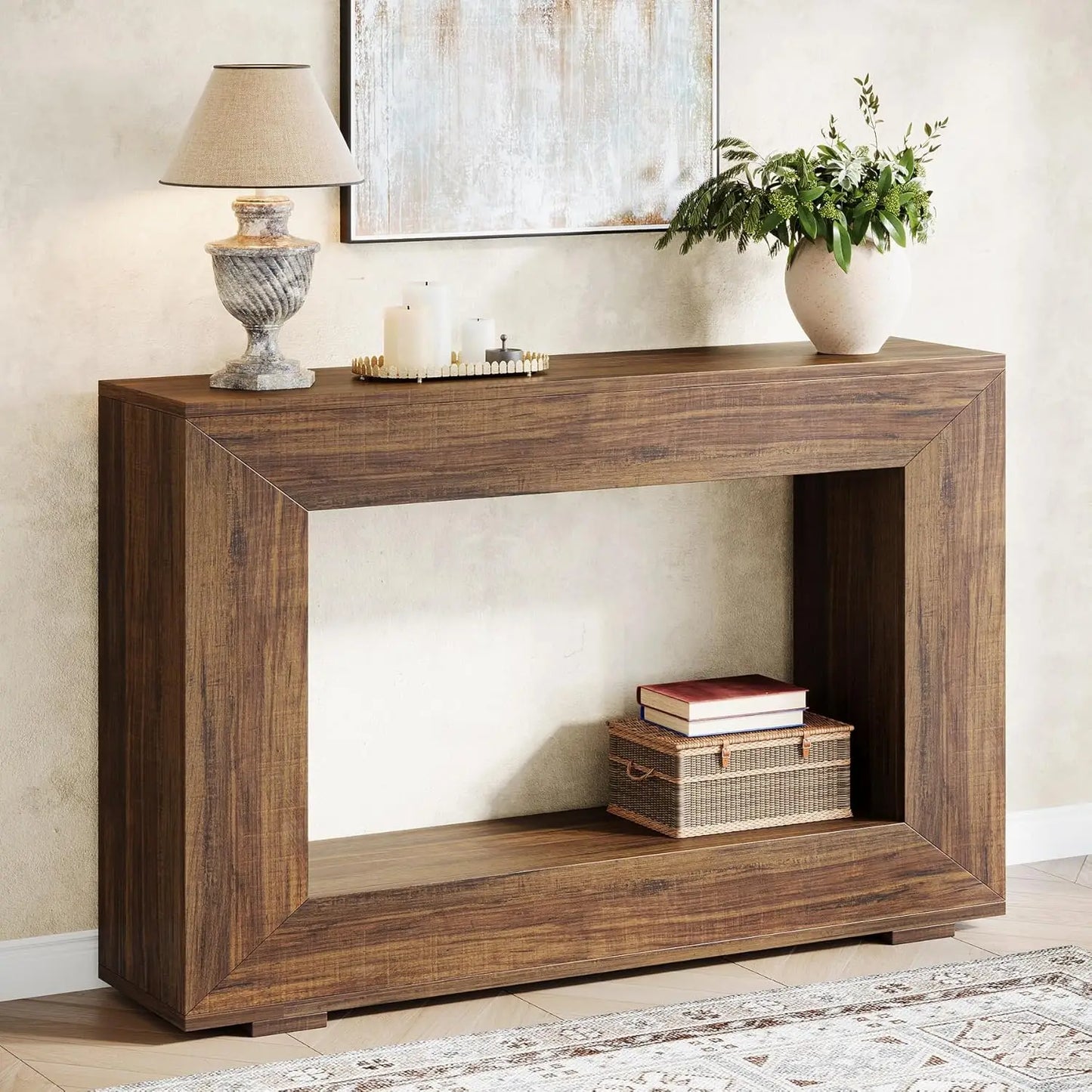 47-Inch Entryway Table with Storage, Rustic Sofa Table Behind Couch, Wooden Hallway Table for Entrance, Foyer, Living Room