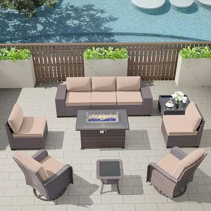 QWQkulavik 6 Piece Outdoor Furniture Set PE Wicker Rattan Sectional Sofa Patio Conversation Sets Navy Blue