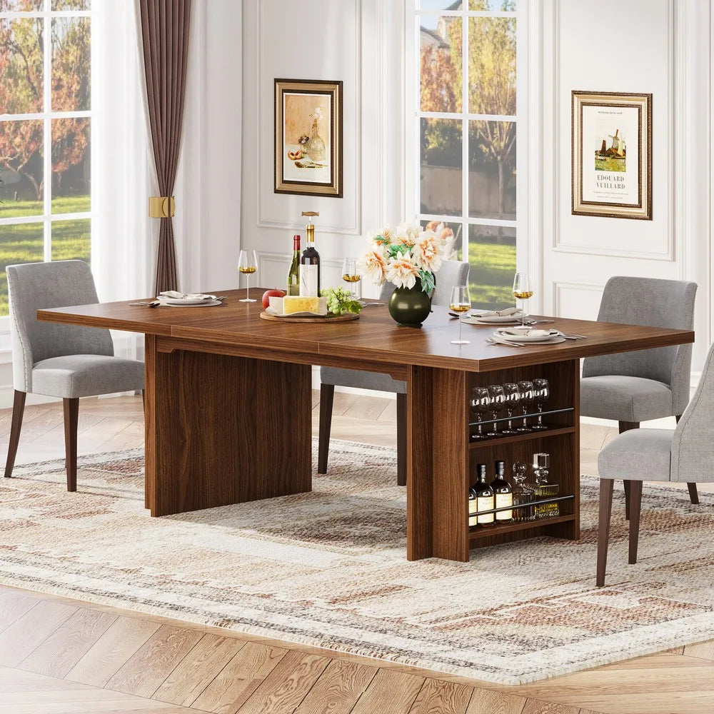 63 Inch Rectangular Dining Table with Storage Wood Dinner Kitchen Table for 4 to 6