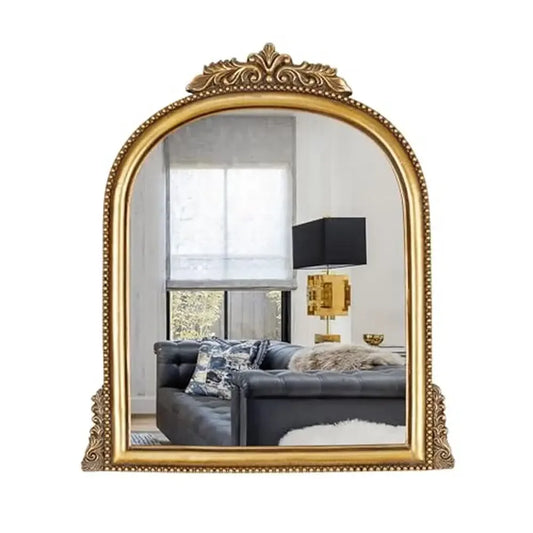 Baroque Style Gold Ornate Resin Frame Mirror Arched Vanity Makeup Antique Mirror 15.2 X 11.6 Inch Elegant Decor Bathroom Bedroom