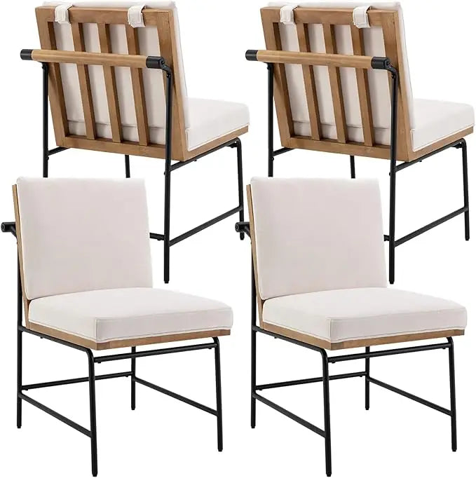 Mid-Century Modern Dining Chairs Set of 4, with Rear Handle, with Metal Legs for Kitchen Dining Room, PU Leather Side Chair