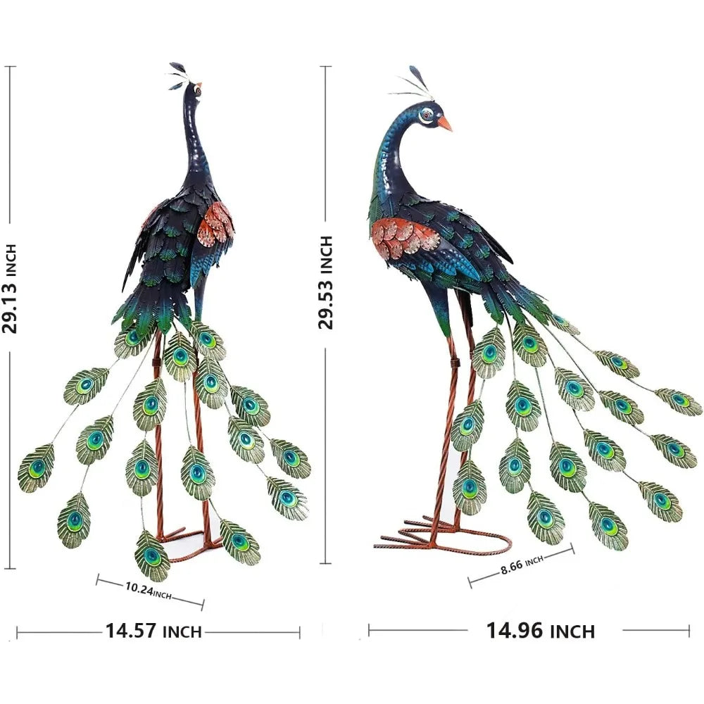 Garden Decor Outdoor Statues Metal Peacock Decor for Outside Art Deco Garden Art Sculptures for Patio Yard Lawn Home Decoration