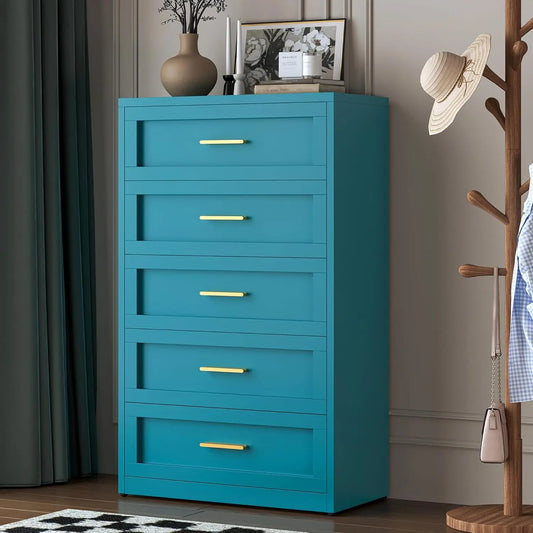 5 Drawer Metal Dresser for Bedroom Tall White and Gold Dresser for Closet Modern Metal Chest of Drawers