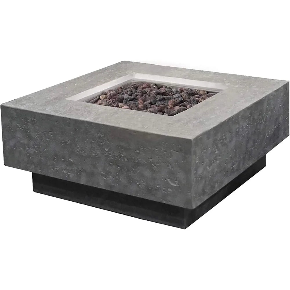 Manhattan Concrete Fire Pit 36 Inch x 36 Inch Outdoor Patio Firepit with Lava Rocks Modern Fire Pits and Outdoor Fireplaces for Garden