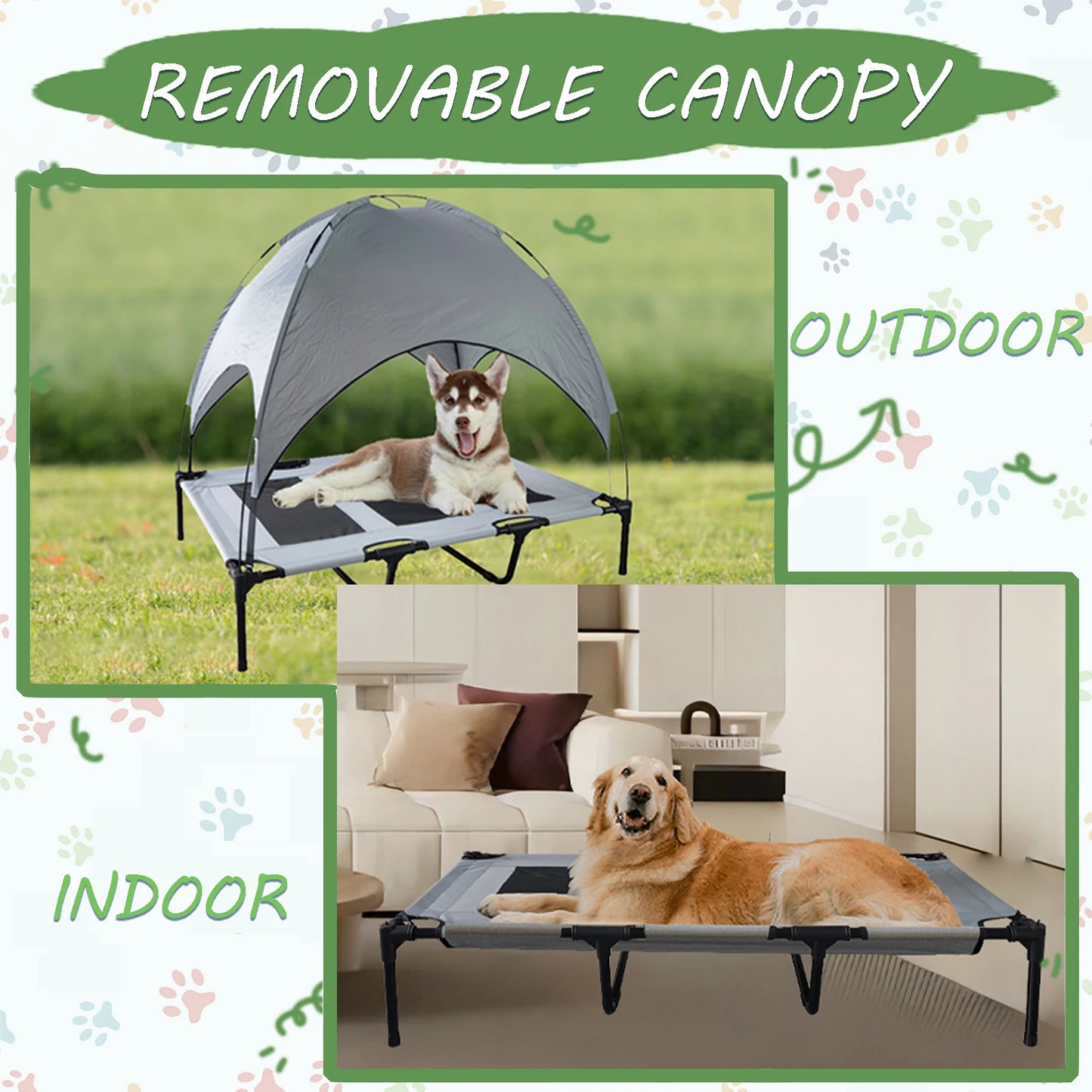 Dog Bed With Canopy Anti Scratch Oxford Fabric Summer Portable Pet Bed Cot Anti Slip Big Size Elevated Cot Indoor Outdoor