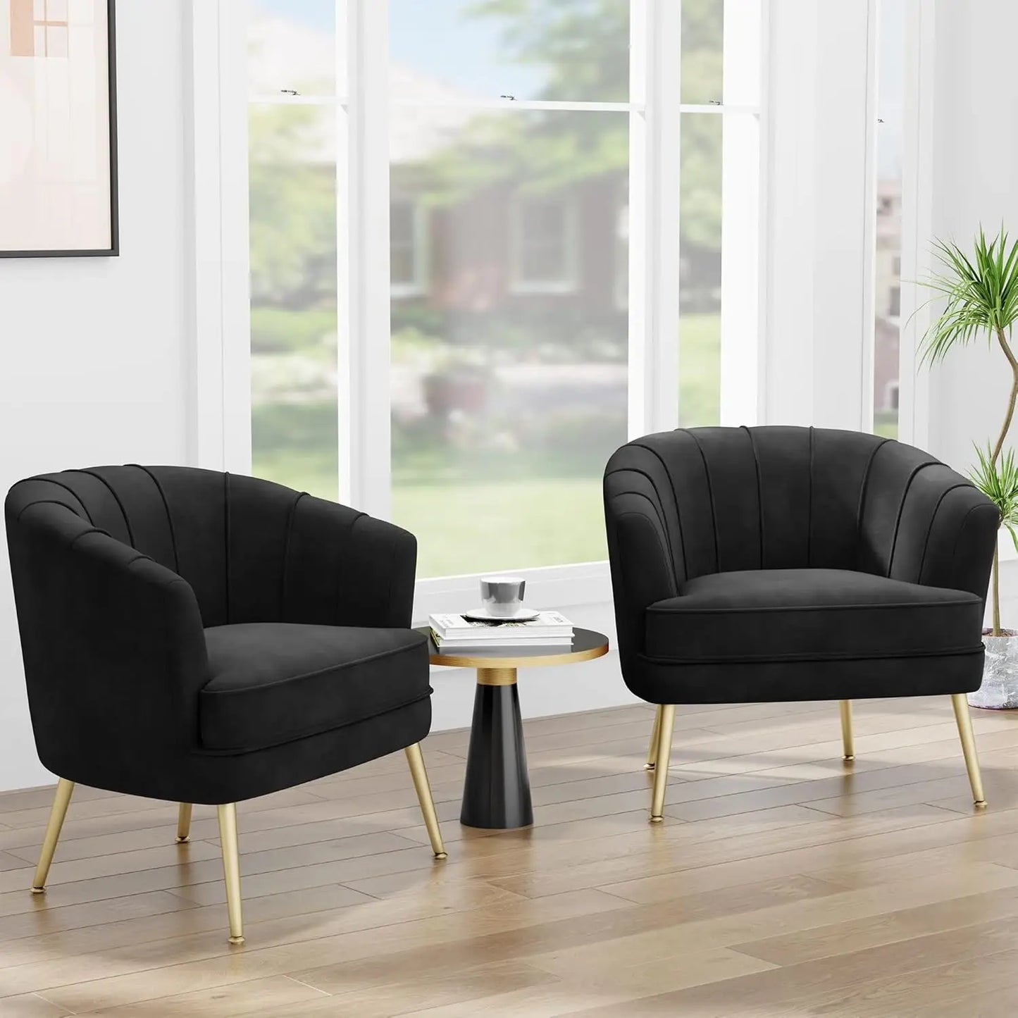 Velvet Accent Chair Set of 2 Upholstered Modern Single Sofa Side Chair Comfy Barrel Club Living Room Armchair