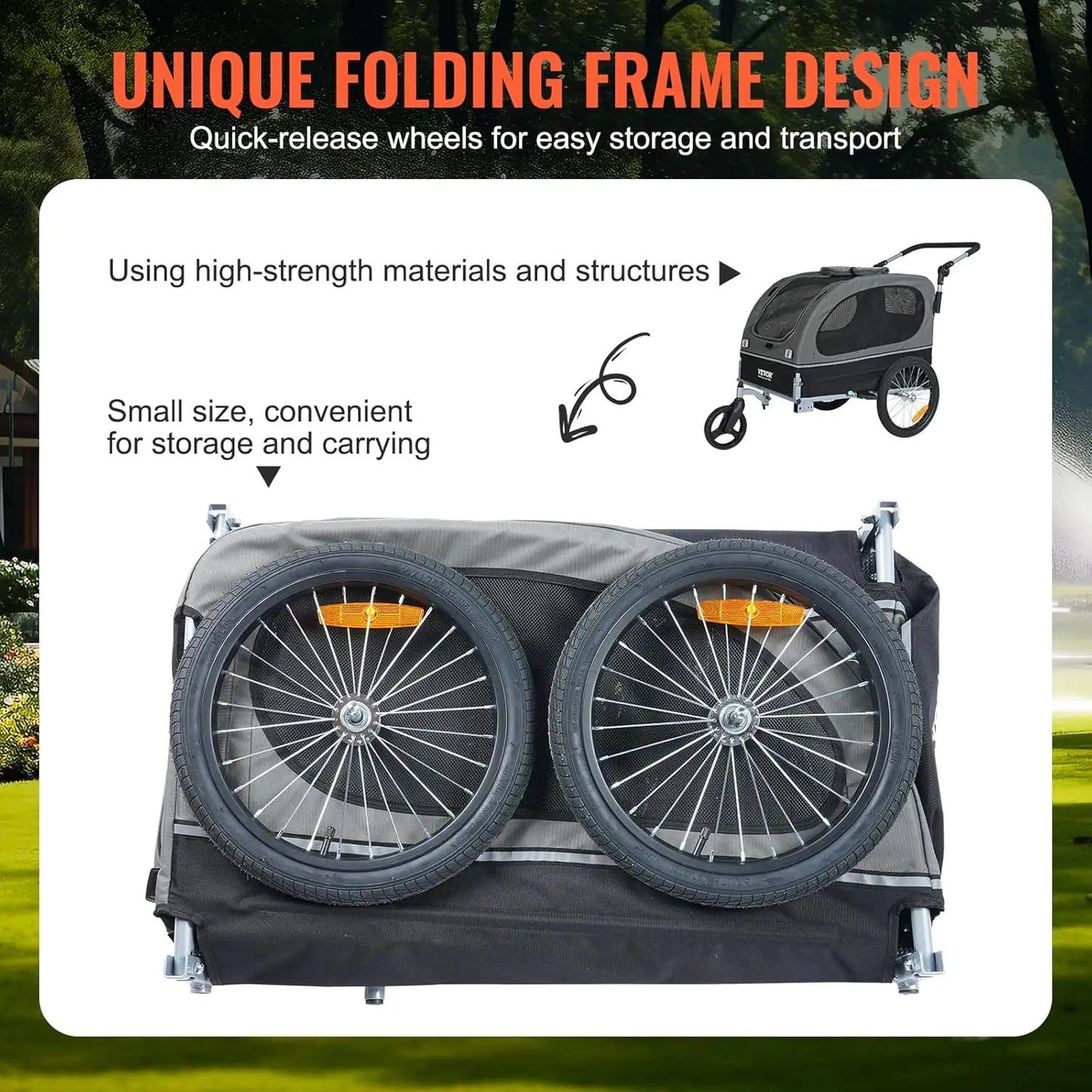 Dog Bike Trailer, Supports up to 88 lbs, 2-in-1 Pet Stroller Cart Bicycle Carrier, Easy Folding Cart Frame with Quick Release