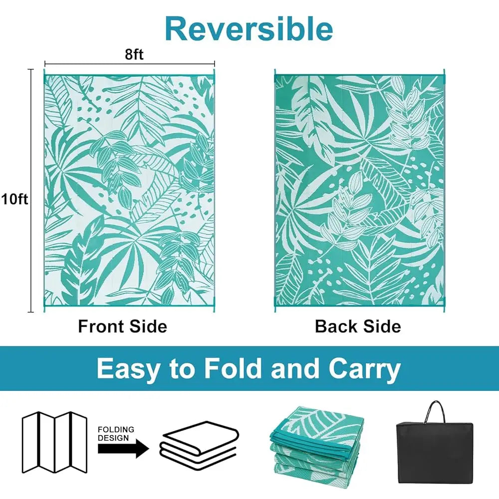 Leaf Outdoor Rugs 8X10 Feet Waterproof Reversible Tropical Plastic Straw Camping Mat For Patios Rv