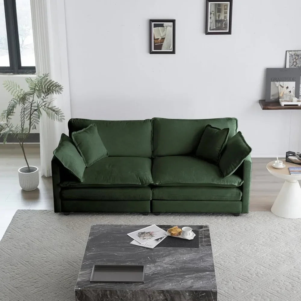 2 Piece Green Chenille Living Room Furniture Set Modern Luxury Sectional Loveseat and Sofa