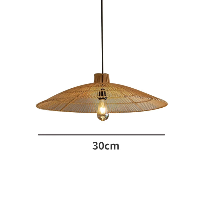 Vintage LED Pendant Light Nordic Umbrella Handmade Rattan Lamp for Living Room Bedroom Dining Room Table