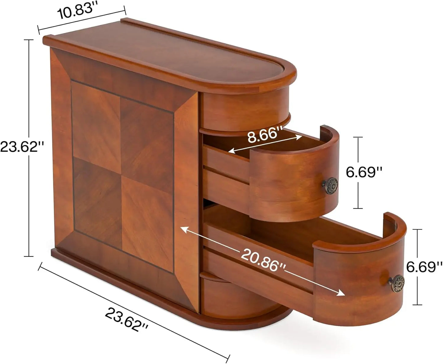 Wood End Table Set of 2 Narrow Solid Side Table 2 Drawer Slim Chair Side Table No Assembly Required Finished Back Walnut