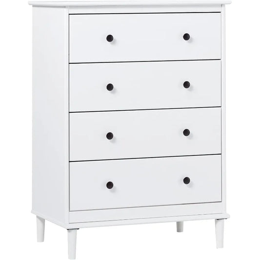 Modern Tall 4 Drawer Solid Wood Dresser Bedroom Storage Organizer 40 Inch White