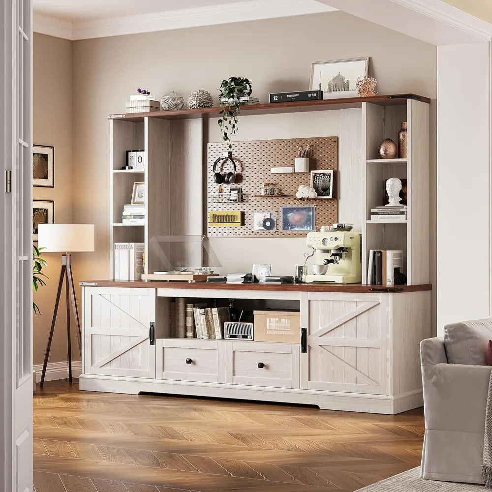 Wood TV Stand, TV Stands for Living Room Up to 65'',Wall Unit Entertainment Center with Ample Storage Space and Adjustab