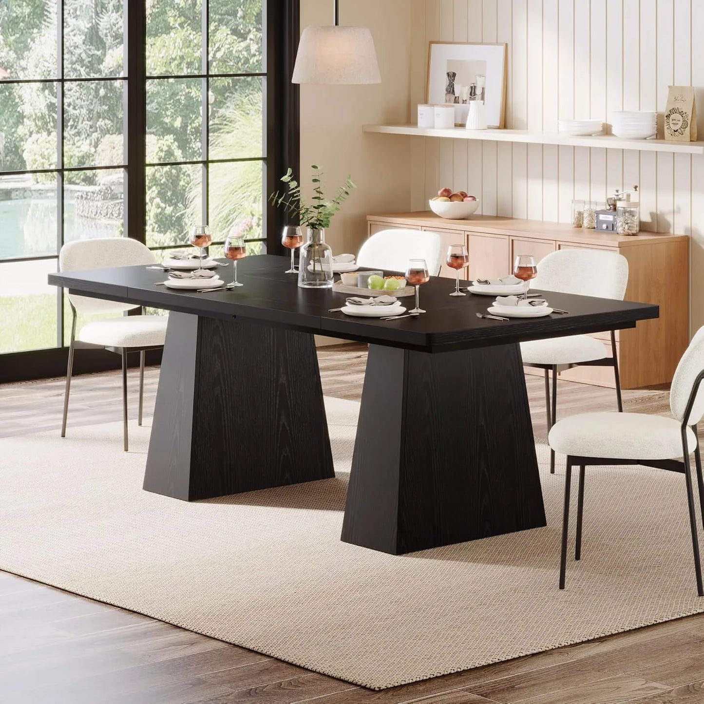 Little Tree Black Dining Table for 4 to 6 Modern Kitchen Table with Tapered Wood Legs for Dining Room and Living Room
