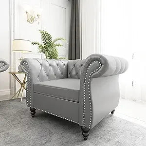 Accent Chair, Chesterfield Chair Modern Velvet Upholstered Chairs with Tufted Back for Living Room Furniture (White)