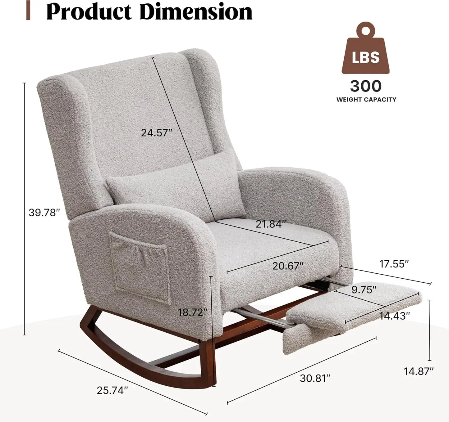 Rocking Chair Nursery with Foot Rest, Wingback Nursery Rocking Chairs, Teddy Nursing Glider Rocker Chair with Pillow and High