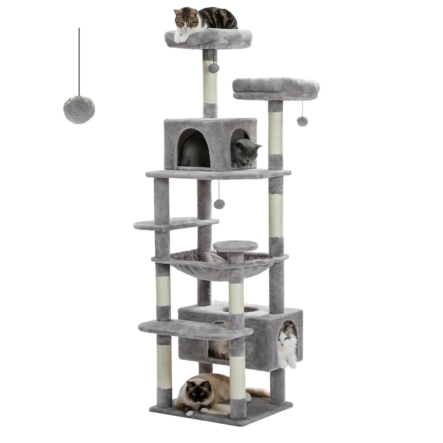 184cm Large Cat Tree Tower for Indoor Cats with Sisal Scratching Posts Spacious Hammock Padded Perches and Condos