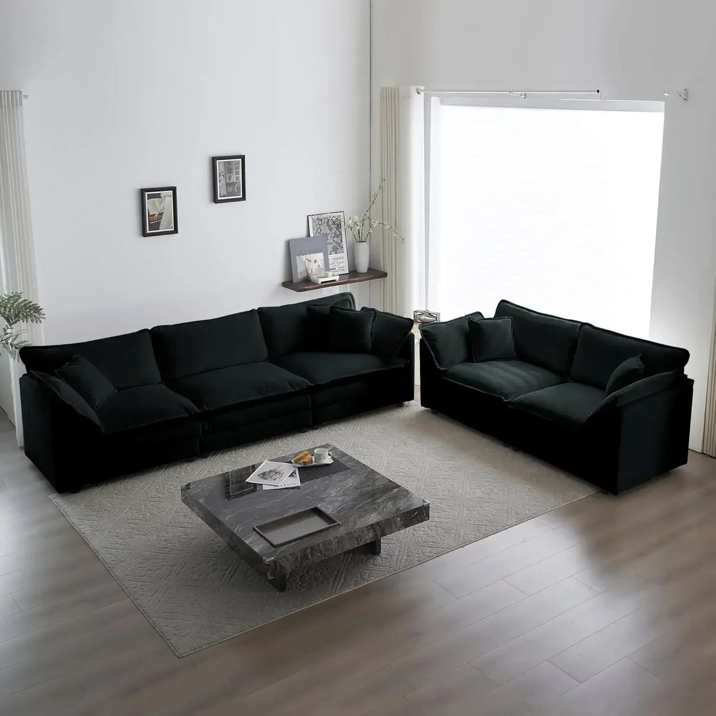 2 Piece Green Chenille Living Room Furniture Set Modern Luxury Sectional Loveseat and Sofa