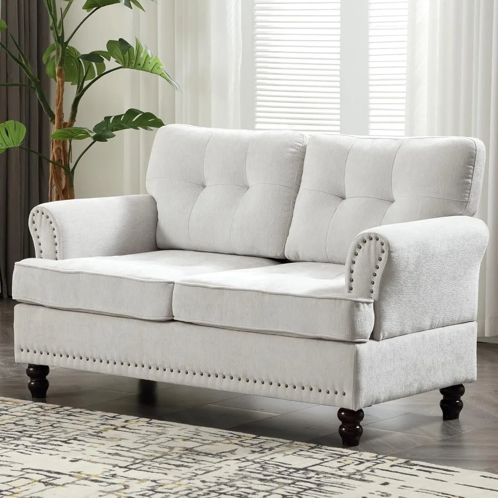 2 Seat Loveseat Sofa with Rivet Design and Wooden Feet Mid Century Love Seat Sofa for Living Room