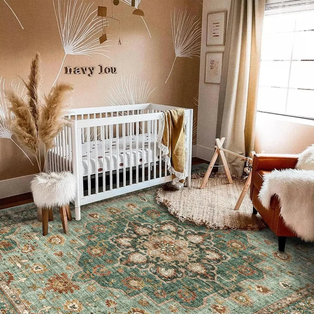 Washable Oriental Area Rug 10x14 Soft Carpet for Living Room Waterproof Floral Distressed Indoor Stain