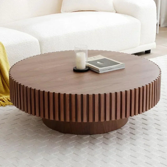 Round Coffee Table 39.37 Inch Wood Living Room Circle Farmhouse Modern Center Table Mid Century