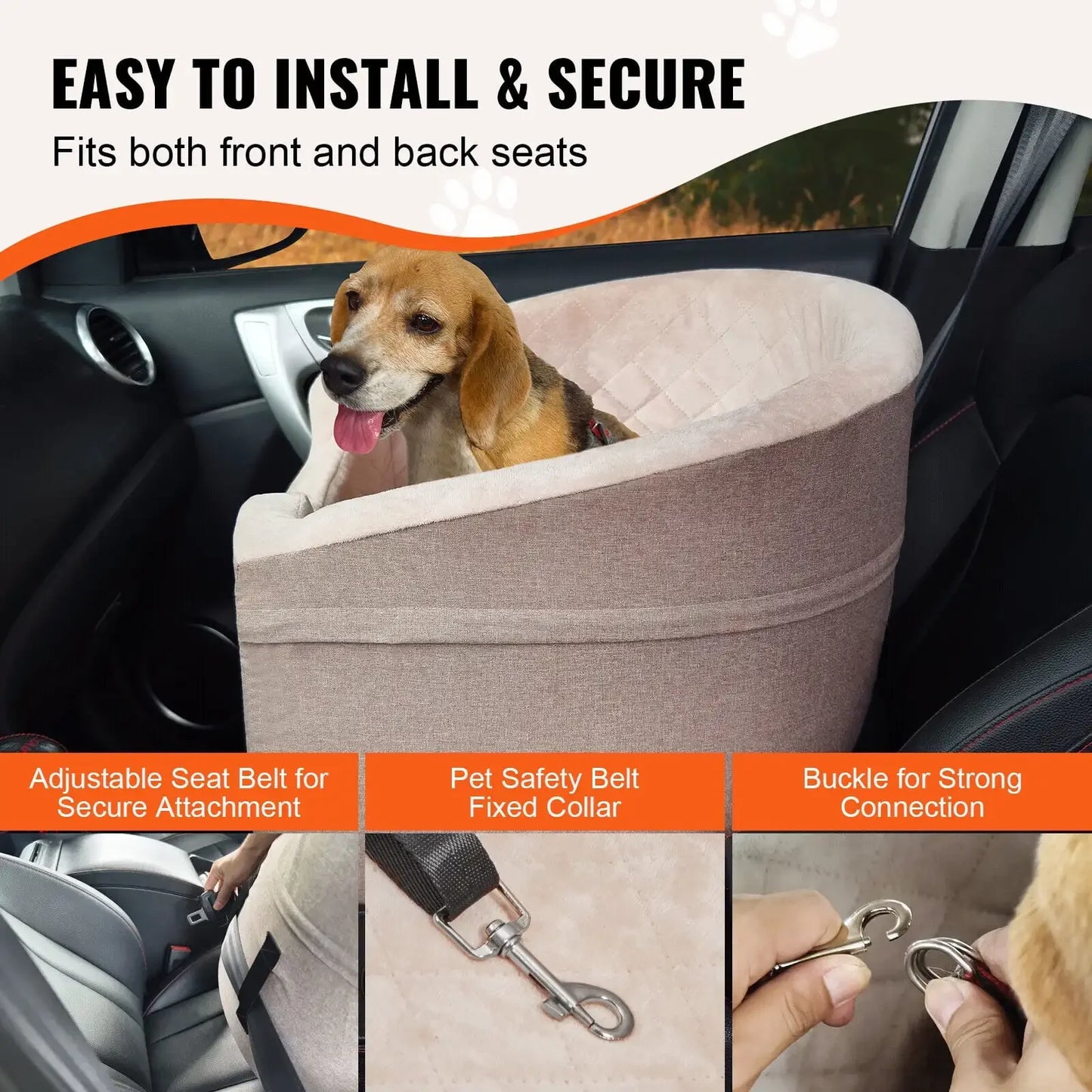 Dog Booster Car Seat Pet Car Seat for Small Medium Dog up to 55 Pounds Brown