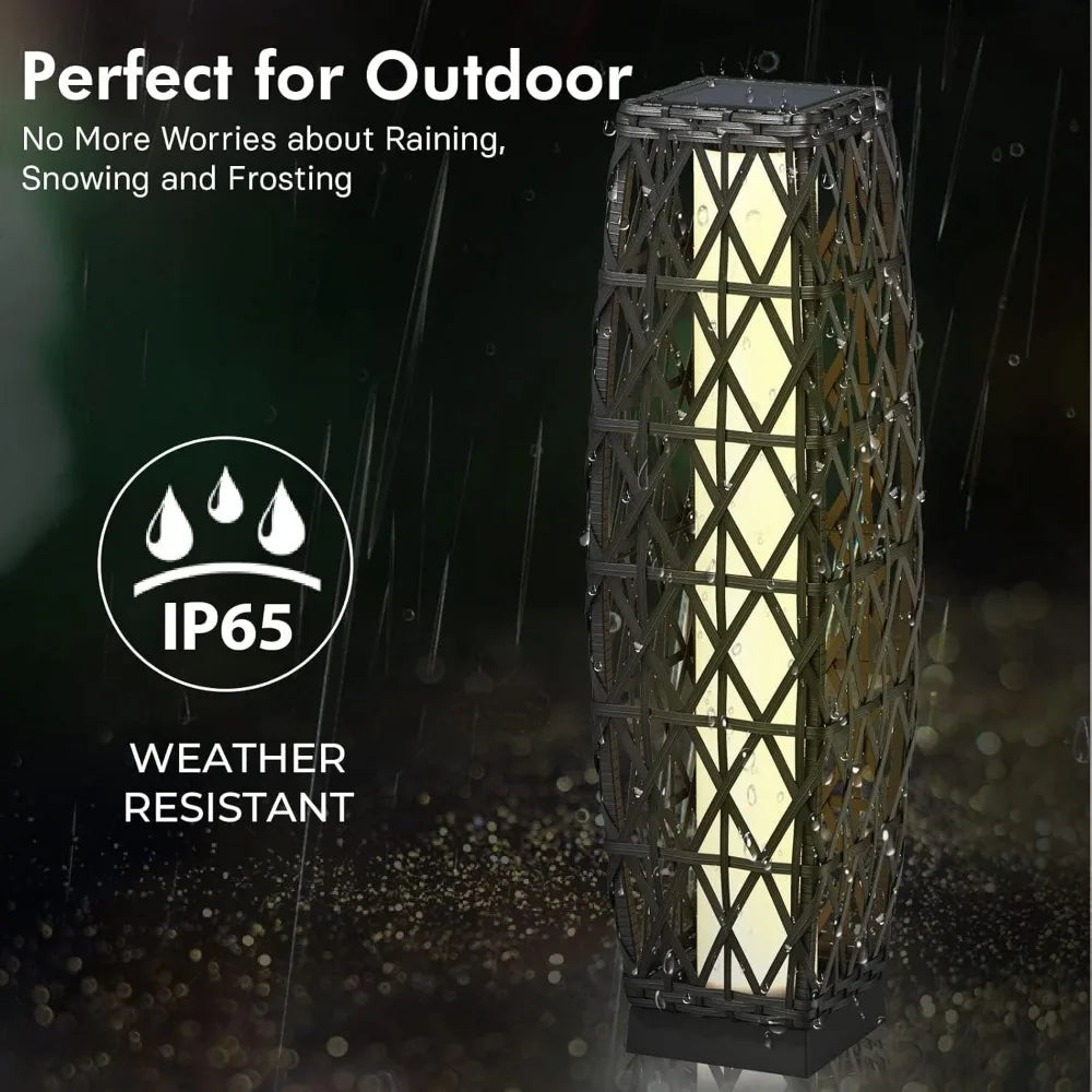 Medium Cindy Outdoor Solar Powered Woven Wicker Lantern Floor Lamp Decoration for Deck Garden Lawn Porch