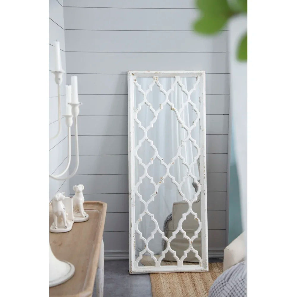 24 Inch X 60 Inch Distressed White Full Body Floor Mirror for Bathroom Bedroom Living Room