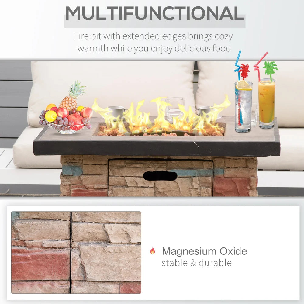 32 Inch Outdoor Propane Gas Fire Pit Table 50000 BTU Auto Ignition Square Faux Ledge Stone Gas Firepit with Lava Rocks