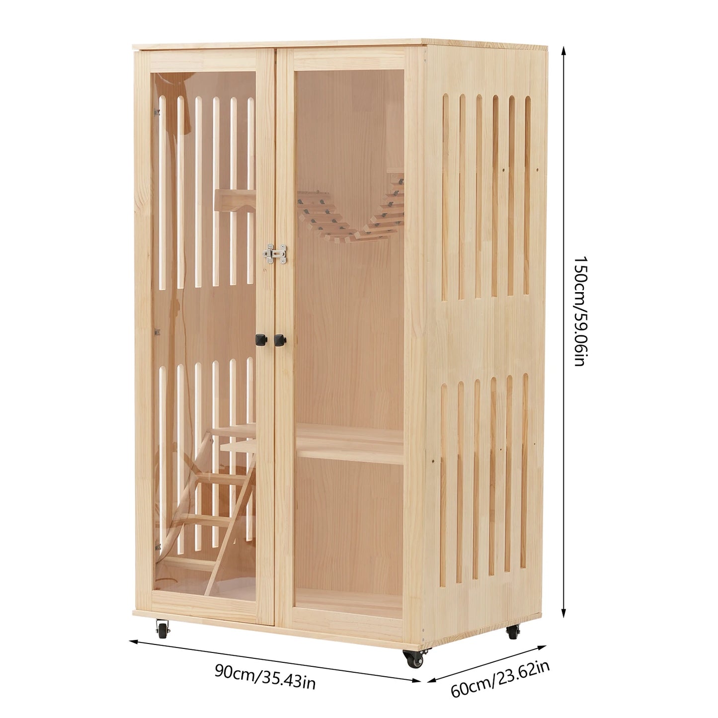 Large Wooden Cat House Luxury Multi-Feature Cat Condo Cat Condo House with Posts Oversized Cat Villa on Wheels