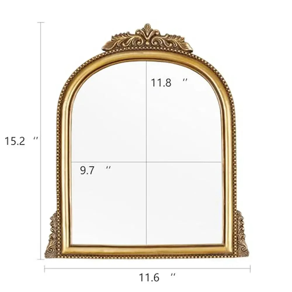 Baroque Style Gold Ornate Resin Frame Mirror Arched Vanity Makeup Antique Mirror 15.2 X 11.6 Inch Elegant Decor Bathroom Bedroom