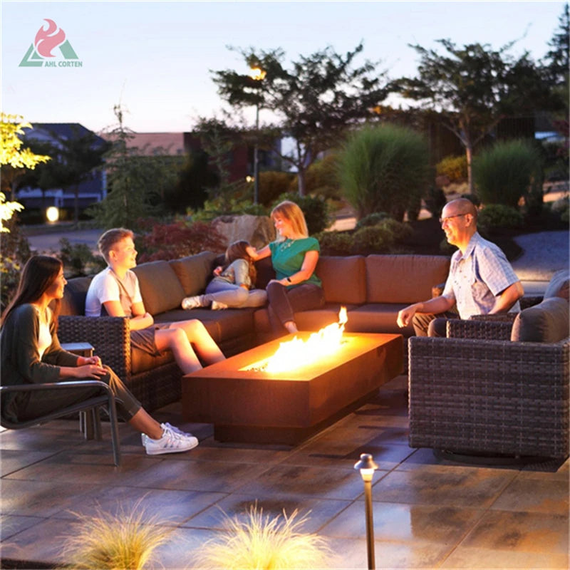 Corten Steel Gas Fire Pit Outdoor Fire Pits Propane Burning Fireplace Mini Round Design