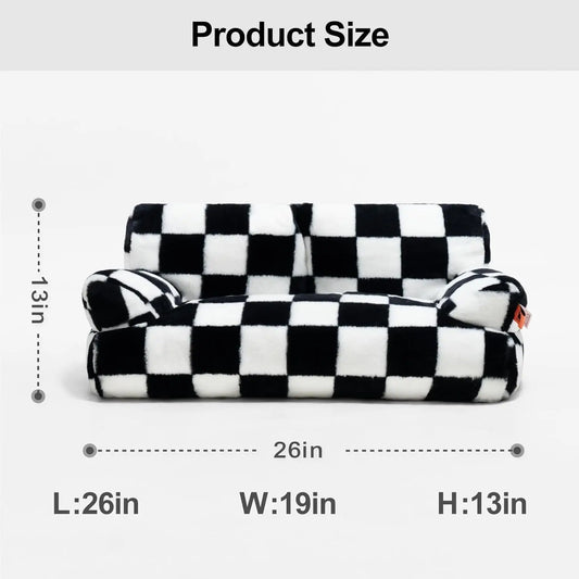 Mewoofun Pet Couch Bed 26x19x13 Inch Washable Cat Beds for Medium Small Dogs and Cats up to 25 Pounds Fluffy Couch in Black and White